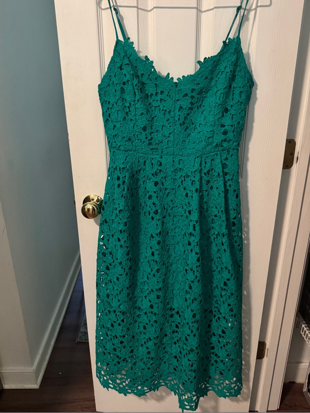 ASTR Teal Lace Midi Dress with Spaghetti Straps